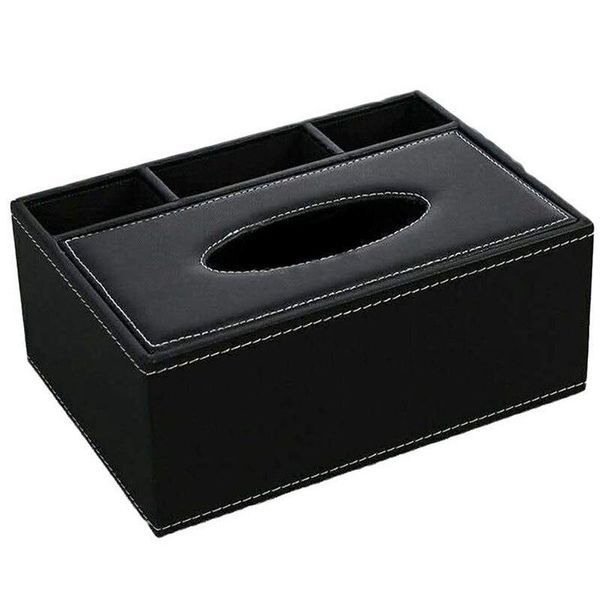 Leather Napkin Box Pilot Holder Desk Sheath Pencil scissors (black) | SHOP