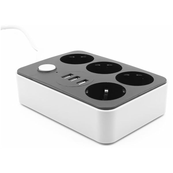 Portable 3 USB Ports Power Strip 2M Extension 4 Way Multi-Socket Adapter
