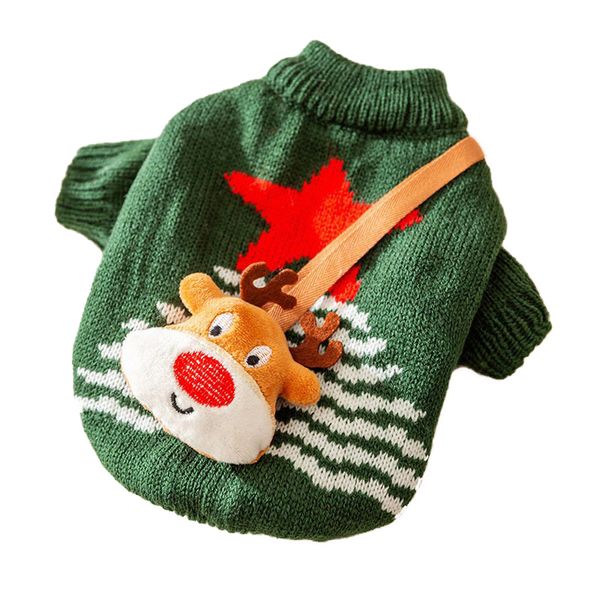 Festive Holiday Knit Sweater for Pets - Green Elk