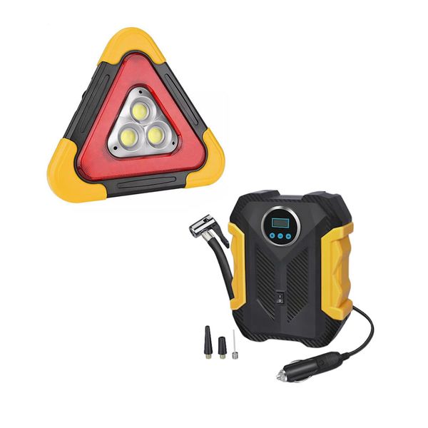 Portable Air Pump With Portable Triangle Emergency Flood Light Working Lamp