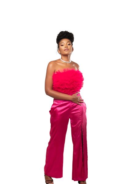Selphies Dripping The Drip Cerise Pink Tulle Boob Tube Jumpsuit
