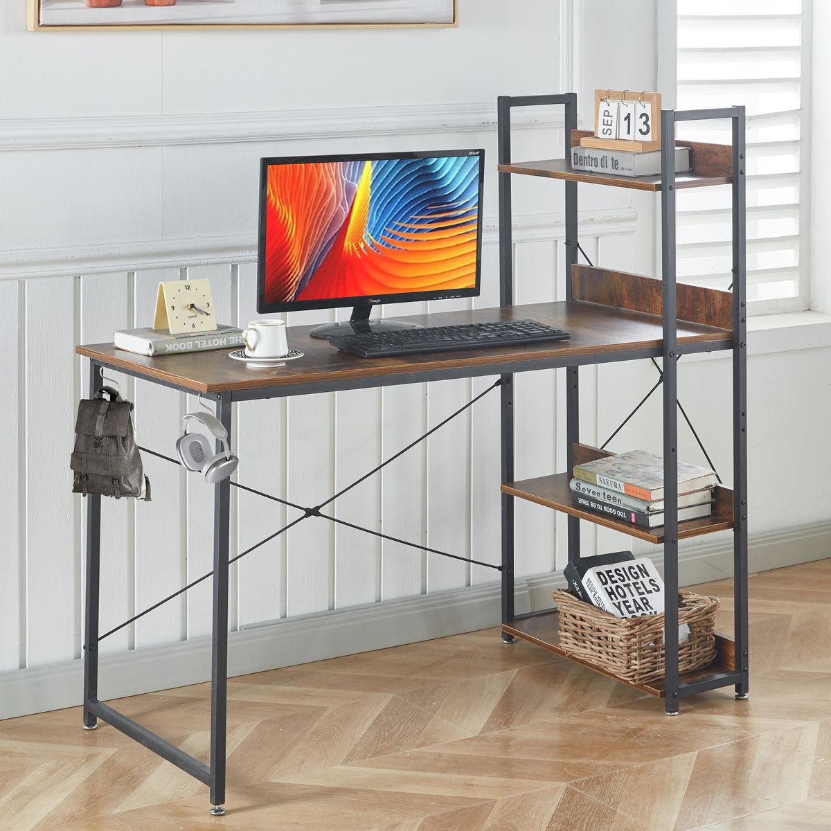 Computer Desk Study Writing Table with Storage Shelves Office Workstation