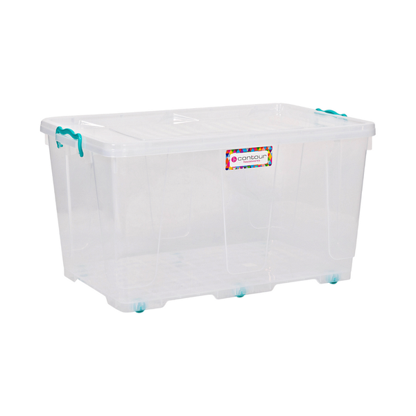 Contour Housewares - Clear Clip and Lock Storage Box with Wheels - 80L