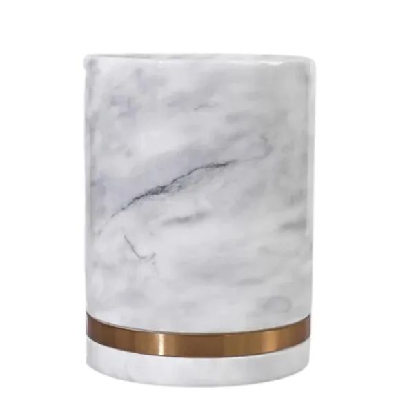 Alabaster Canister Brass And White 10Cm