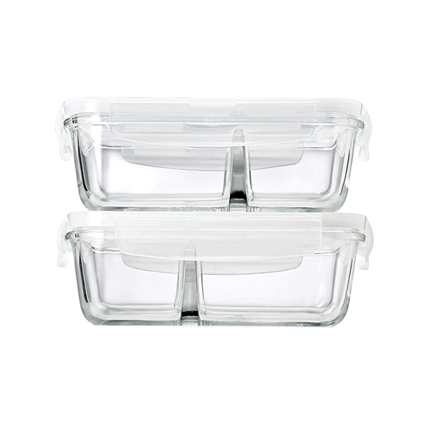 Leak-Proof Glass Food Storage Containers with Divider - 2 Pack