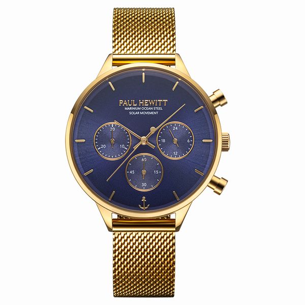 Paul Hewitt Women Oceanpulse Watch 40mm Gold Plated With Blue dial
