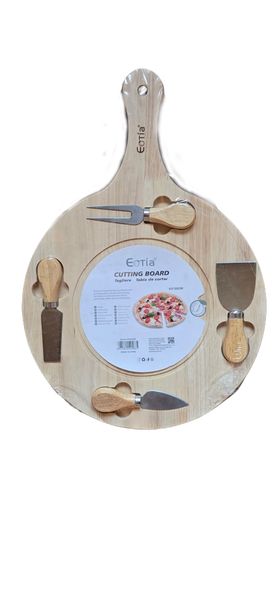 Eotia 30cm Round Cutting Board with 4 Piece Knife Set