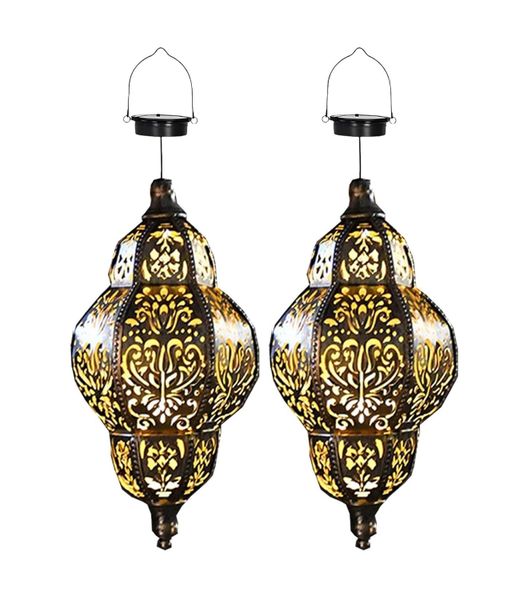 2PC Outdoor Solar Lights,Moroccan Style Waterproof Hanging Lantern for Yard