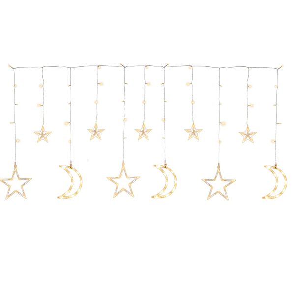 Indoor LED 3M Curtain 12 Stars and Moon Fairy Lights Warm White