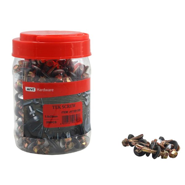 AIYI 200 Piece 5.5 x 25mm Self-Drilling Tek Screws with Washer AY199-306