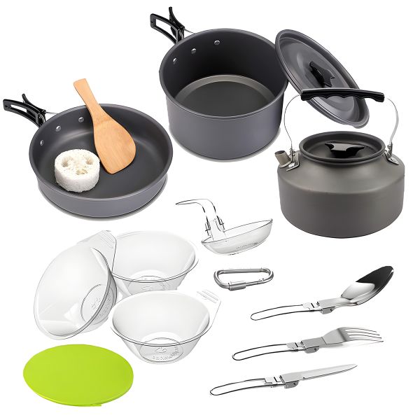 14pcs Camping Outdoor Cookware Set Gift Pan&amp;Pot&amp;Kettle&amp;Spoon&amp;Bowl Portable