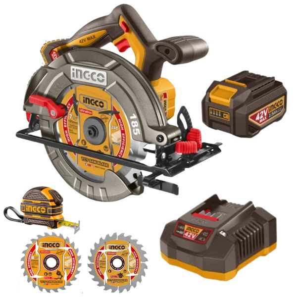 Ingco - Cordless Adj Circular Saw 185mm (42V ) with 2.5Ah Battery &amp; Charger