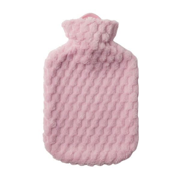 Pink Plush Hot Water Bottle with Soft Fleece Cover