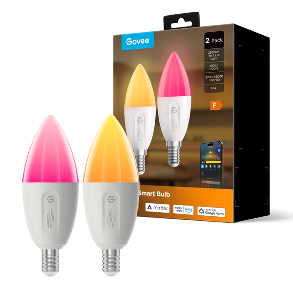 Govee RGBWW Smart LED Bulb 2-Pack E14 - Wi-Fi, App &amp; Voice Control
