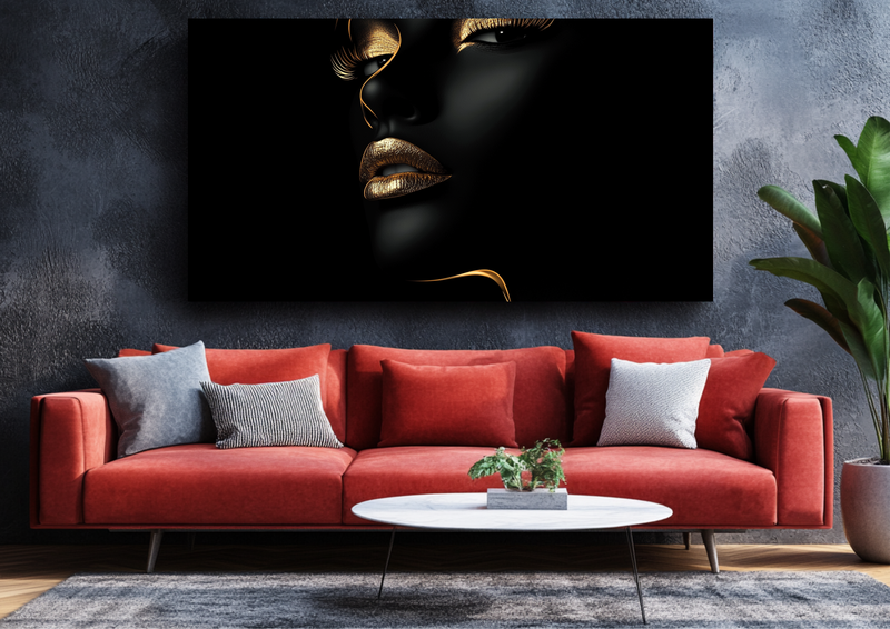 Canvas Wall Art - Woman Golden Highlights On Black - BX0287