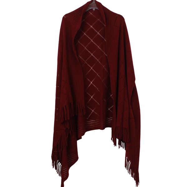 Blackcherry Open Knit Diamond Cut Out Pattern Poncho/Gilet