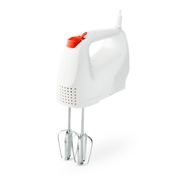 Mellerware Hand Mixer With Dough Hooks &amp; Beaters Chrome White 5 Speed 100W