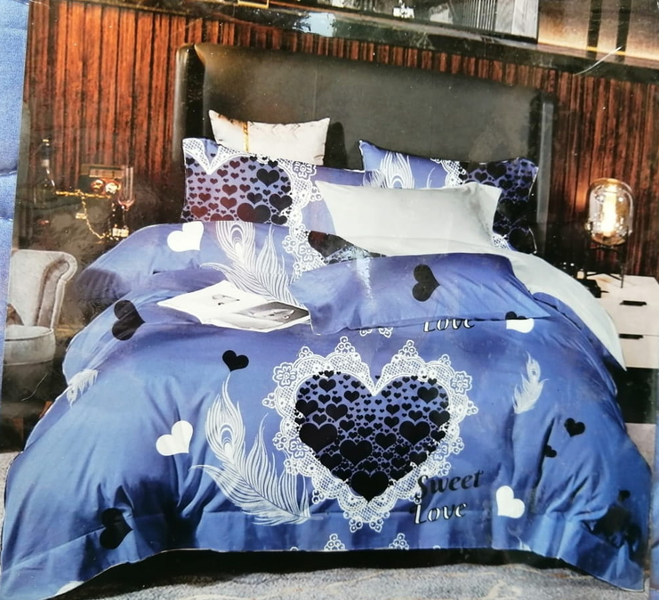 5 Piece Quilt Set Blue Heart Bedspread Set image