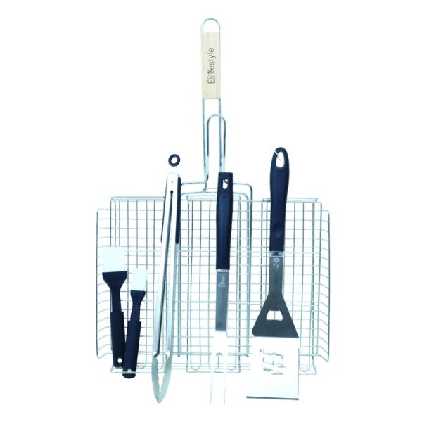 6P Braai Grid &amp; Tool Set - Includes Braai Tongs, Fork, Spatula &amp; 2 Brushes