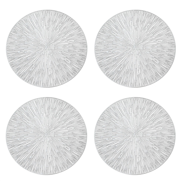 4Pcs Round Placemats Restaurant Hollow Pvc Decoration Meal Mat Silver