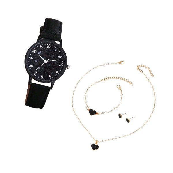 Womens' Accessories Set - Watch ,Necklace, Bracelet &amp; Earrings - Black