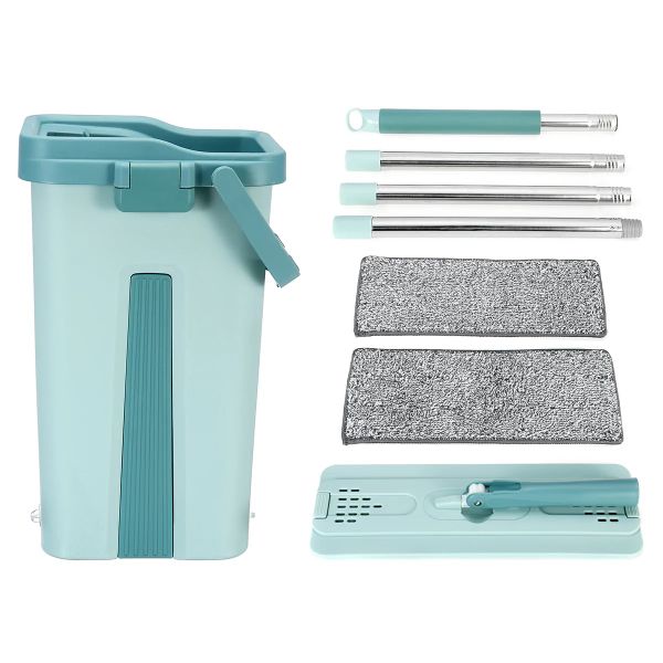 Cleaning Mop Wash Flat Mop and Bucket Set - Green