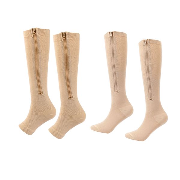 2 Pairs Zipper Compression Socks,15-20 mmHg Open and Closed Toe