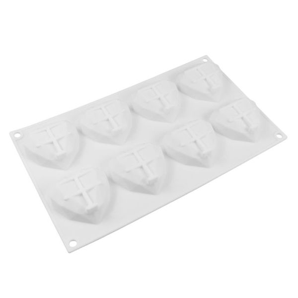8 Grids Non-Stick Heart Silicone Cake Baking Mold - White