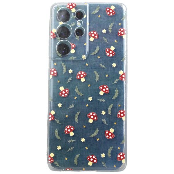 Red And White Mushroom Print Phone Case For Samsung S21 Ultra - Transparent