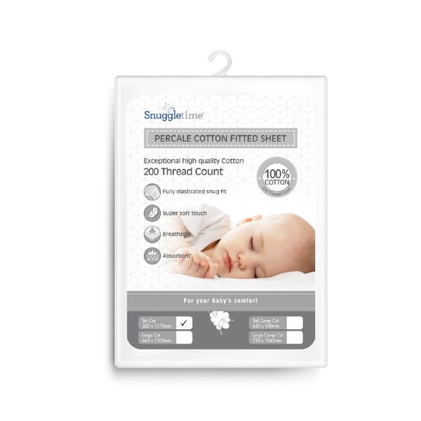 Snuggletime Percale Cotton Fitted Sheet - Standard Cot