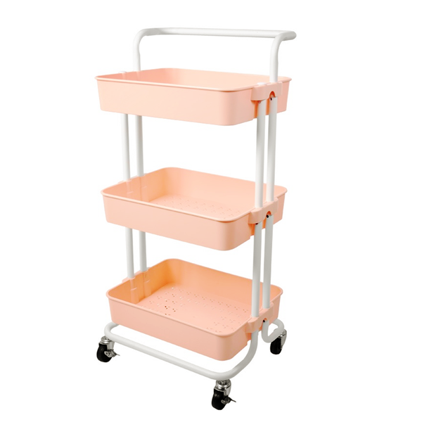 3-Tier Utility Cart Storage Rolling Cart - Pink
