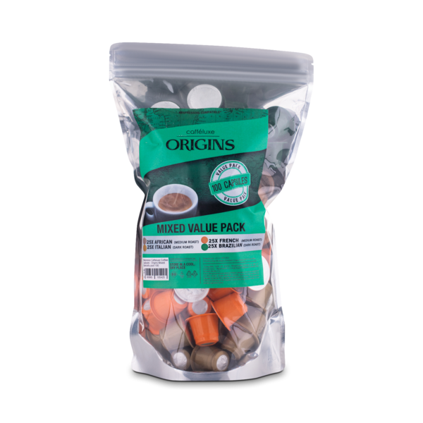 Caffeluxe Nespresso Compatible Origins Range Coffee Capsules 100 Bag