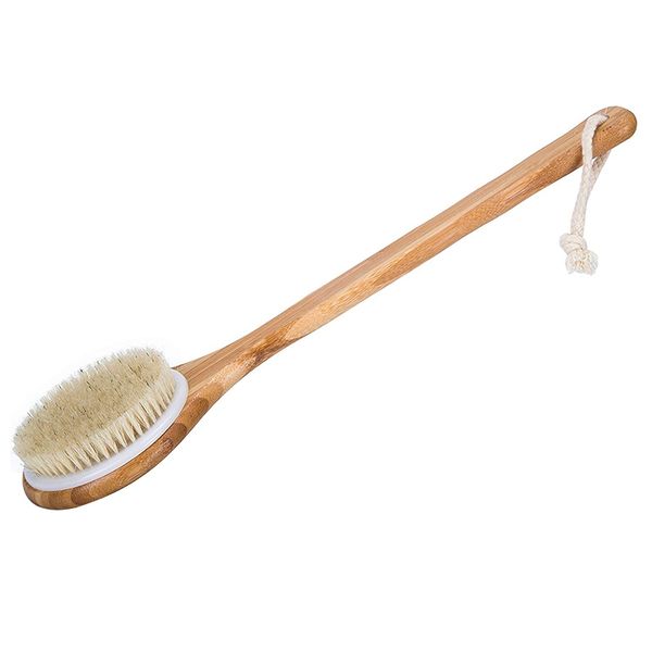 Dry Rush -Natural Boar Bristles Shower Back Scrubber With Long Handle