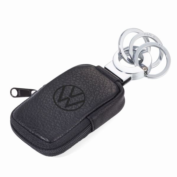 Troika Key-Click Keyring with VW Logo Leather Pouch for Coins or Face Mask