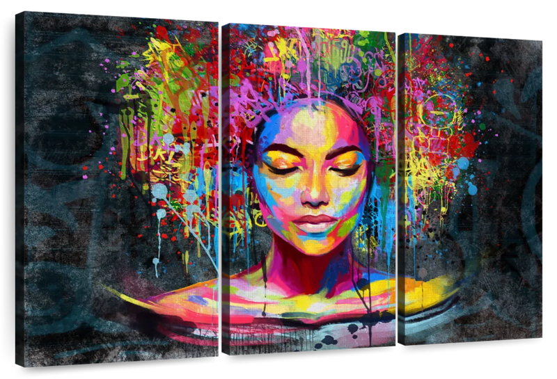 Canvas Art - Afro Hair Splash 3 Piece Abstract Canvas Wall Art Decor