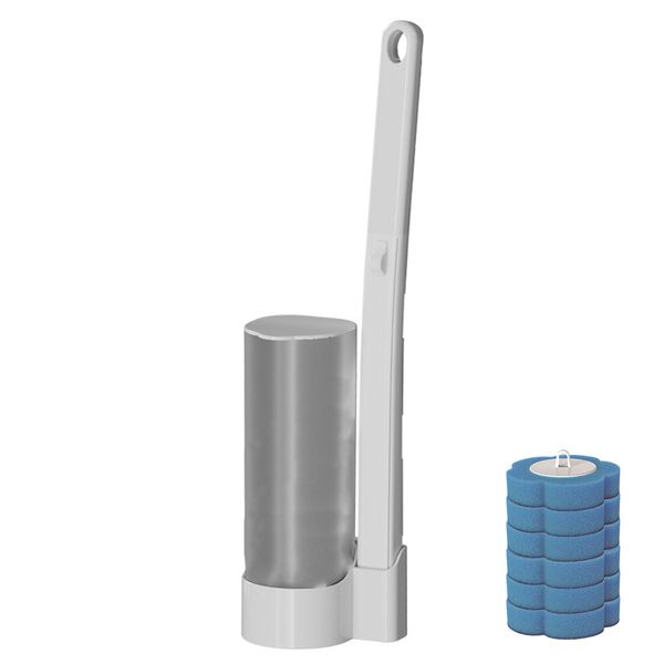 Toilet Brush With Toilet Brush Holder Stand Set (With 6 Replacement Heads)