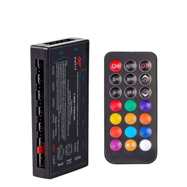 Universal 6-Port PWM &amp; ARGB Fan Hub Controller with 21-Key Remote