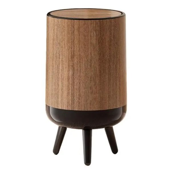 Decor Standing Plastic Trash Can Wood Grain Waste Basket with Lid (45cm)