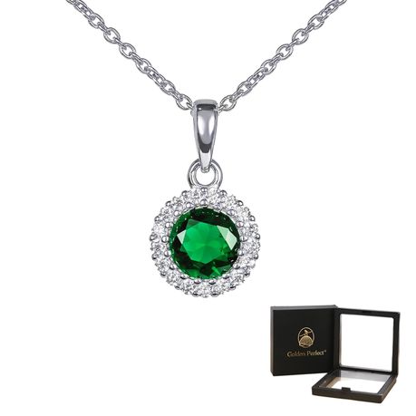 Emerald Halo 925 Silver Necklace with Pull-Out Gift Box - Golden Perfect Image