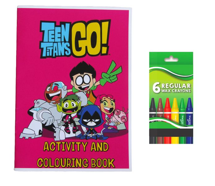 Teen Titans Go Activity and Colouring Book A5 plus 6 Wax Crayons - Set of 5