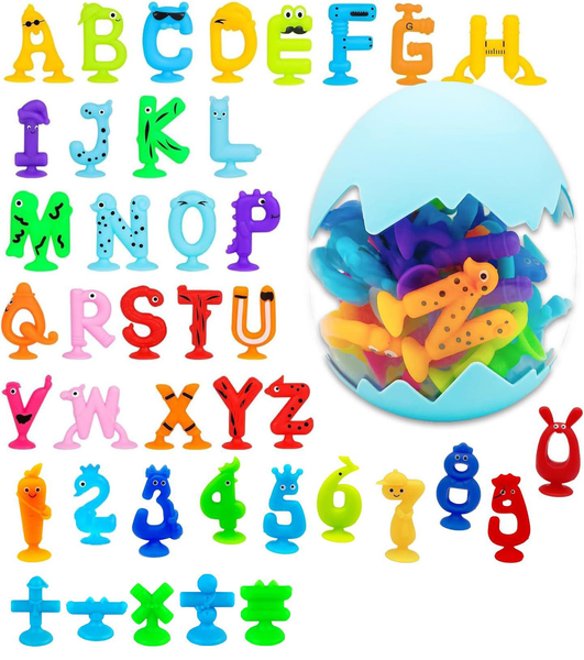41 piece Silicone Suction Cup Bath Toys for Kids, Sensory Travel Set