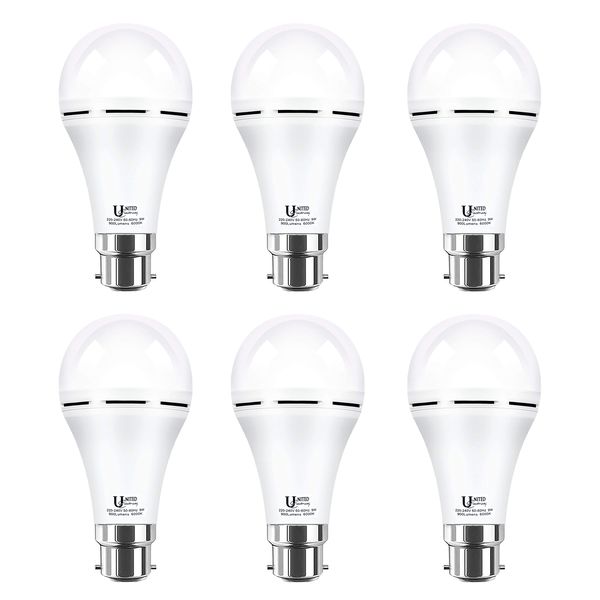 6 x Rechargeable LED Emergency Bulb-Daylight (9W-BASE:B22).Battery Operated