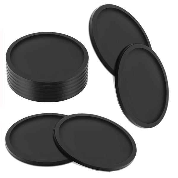 10 Packages Black Coasters,Silicone Thick Design Round Mugs Coasters