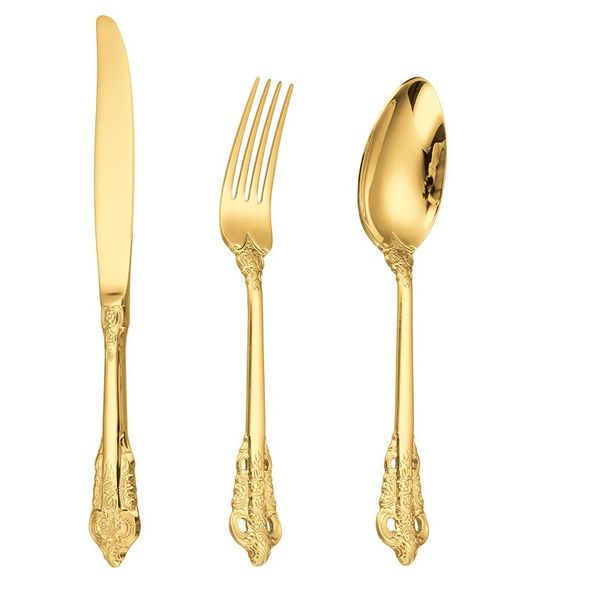 Gold Royal Cutlery Set Of 18 Pieces - 6 Knives,6 Forks,6 Spoons For Deco