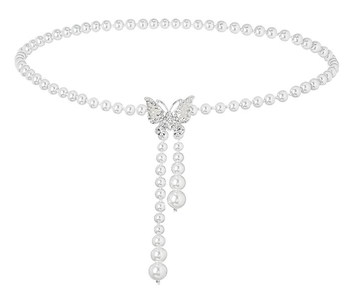 Adjustable Pearl Butterfly Chain Belt White Women Dress Accessories