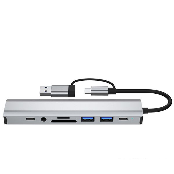 9-in-1 Type-C Expansion Dock with Dual Connector and RJ45, Silver 1pcs