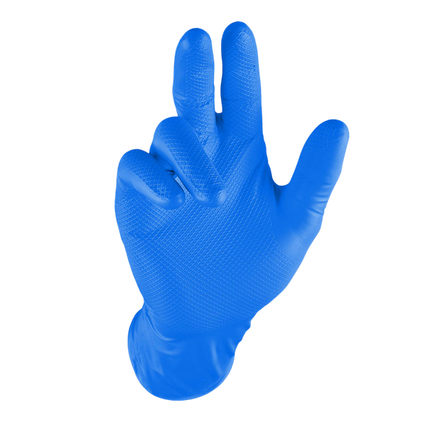 Blue Heavy-Duty Fish Scale Grip Nitrile Gloves - 50 Count Pack