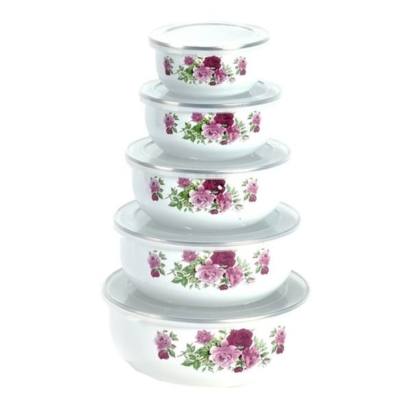 Kitchen Multi Purpose Enamel Stackable Bowls With Lids Set Of 5 Jumbo Pack