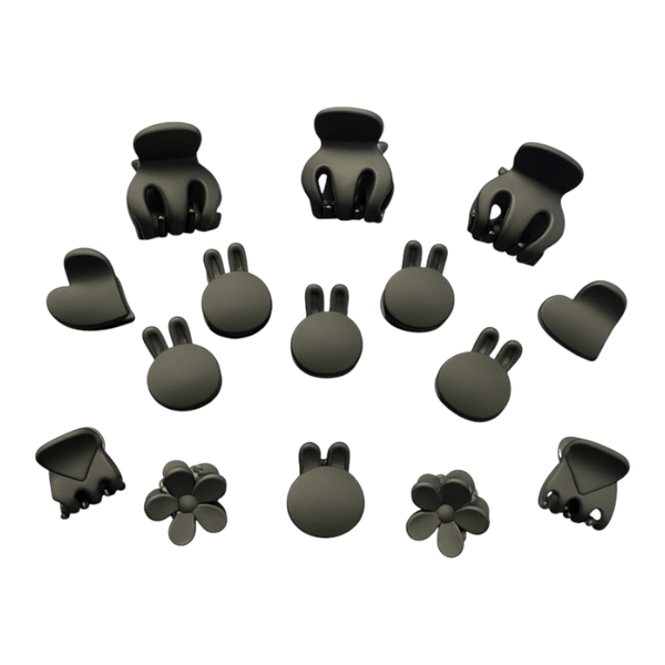 15 Piece Mix Set Mini Hair Clips - Black