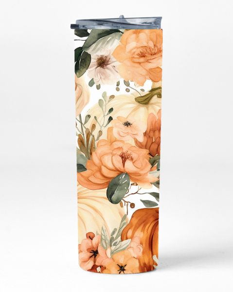Flower And Pumpkin 20oz Insulated Skinny Tumbler Sublimation With Straw 047